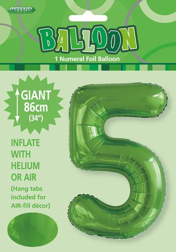 Giant Light Green Number 5 86cm 34” Foil Balloon